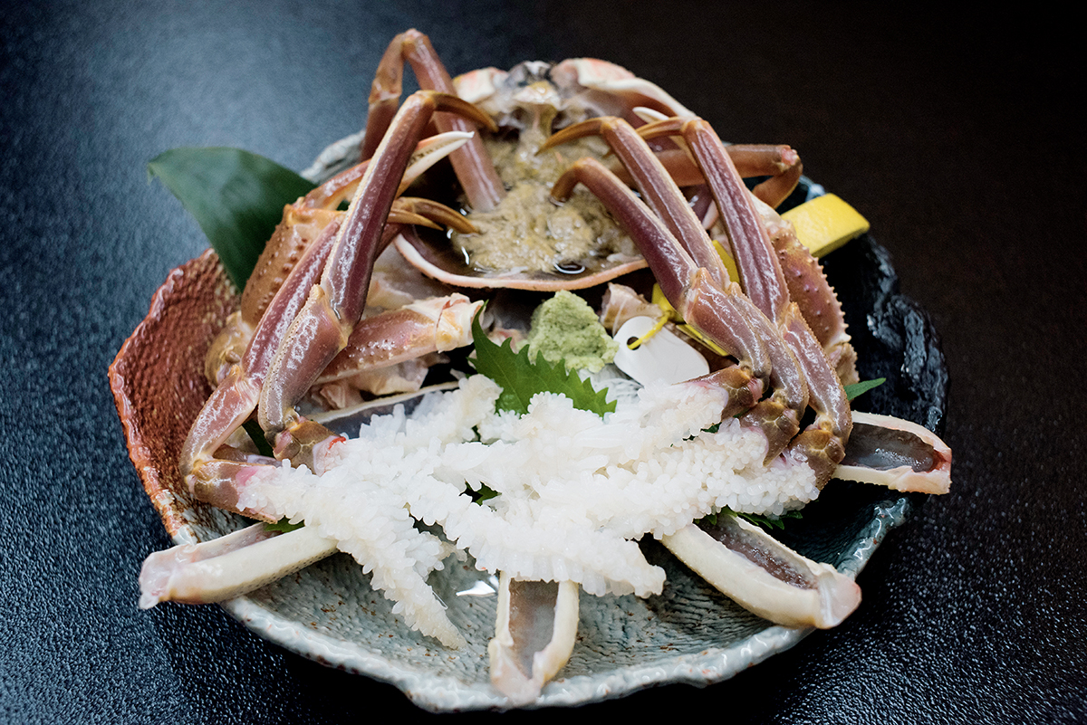 遊越前蟹是福井的著名美食，肥厚的蟹肉做刺身甚為好吃。