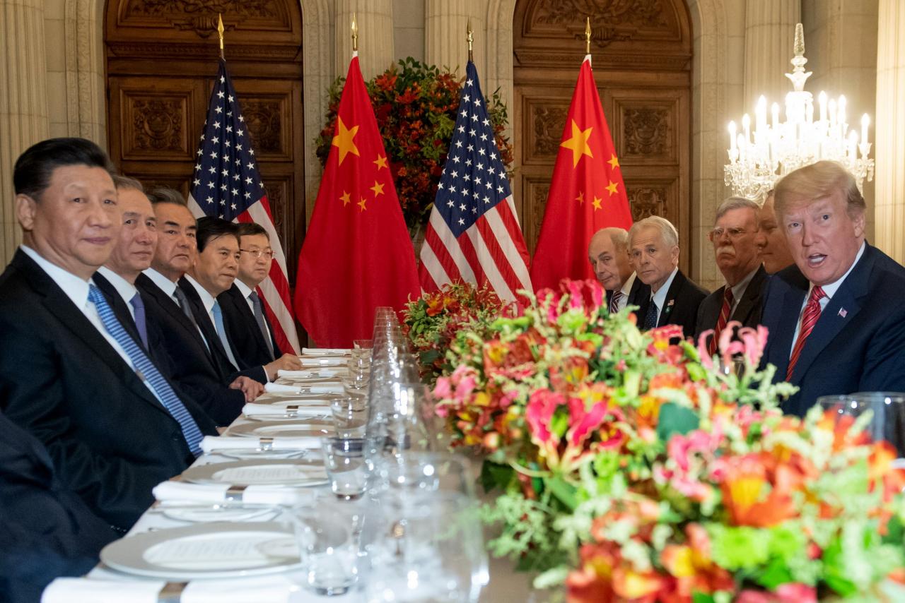 特朗普（右一）近日就中美貿易戰的談判多次發表樂觀言論。