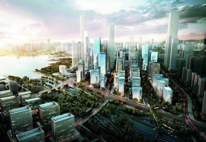 當局的目標是2020年完成前海建設,圖為全區建成的模擬圖。 當局的目標是2020年完成前海建設,圖為全區建成的模擬圖。