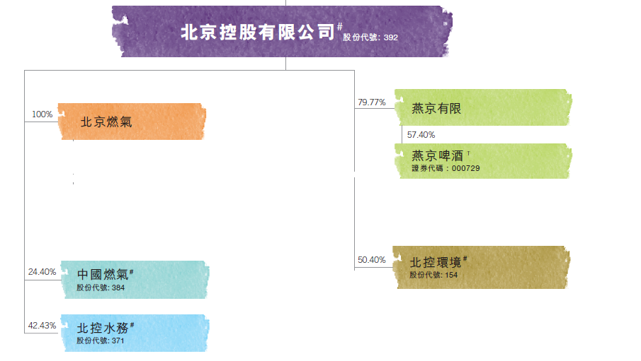 北京控股持股分布。(資料來源:2018年北京控股財報) 北京控股持股分布。(資料來源:2018年北京控股財報)