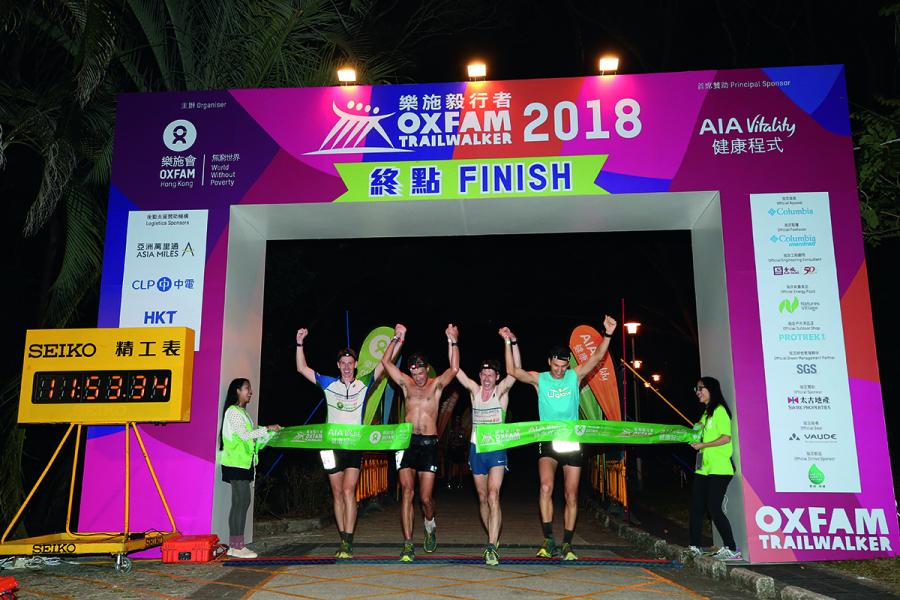 樂施毅行者2018比賽由隊號8024的Gone Running-Joint Dynamics以11小時53分鐘率先完成賽事。 樂施毅行者2018比賽由隊號8024的Gone Running-Joint Dynamics以11小時53分鐘率先完成賽事。